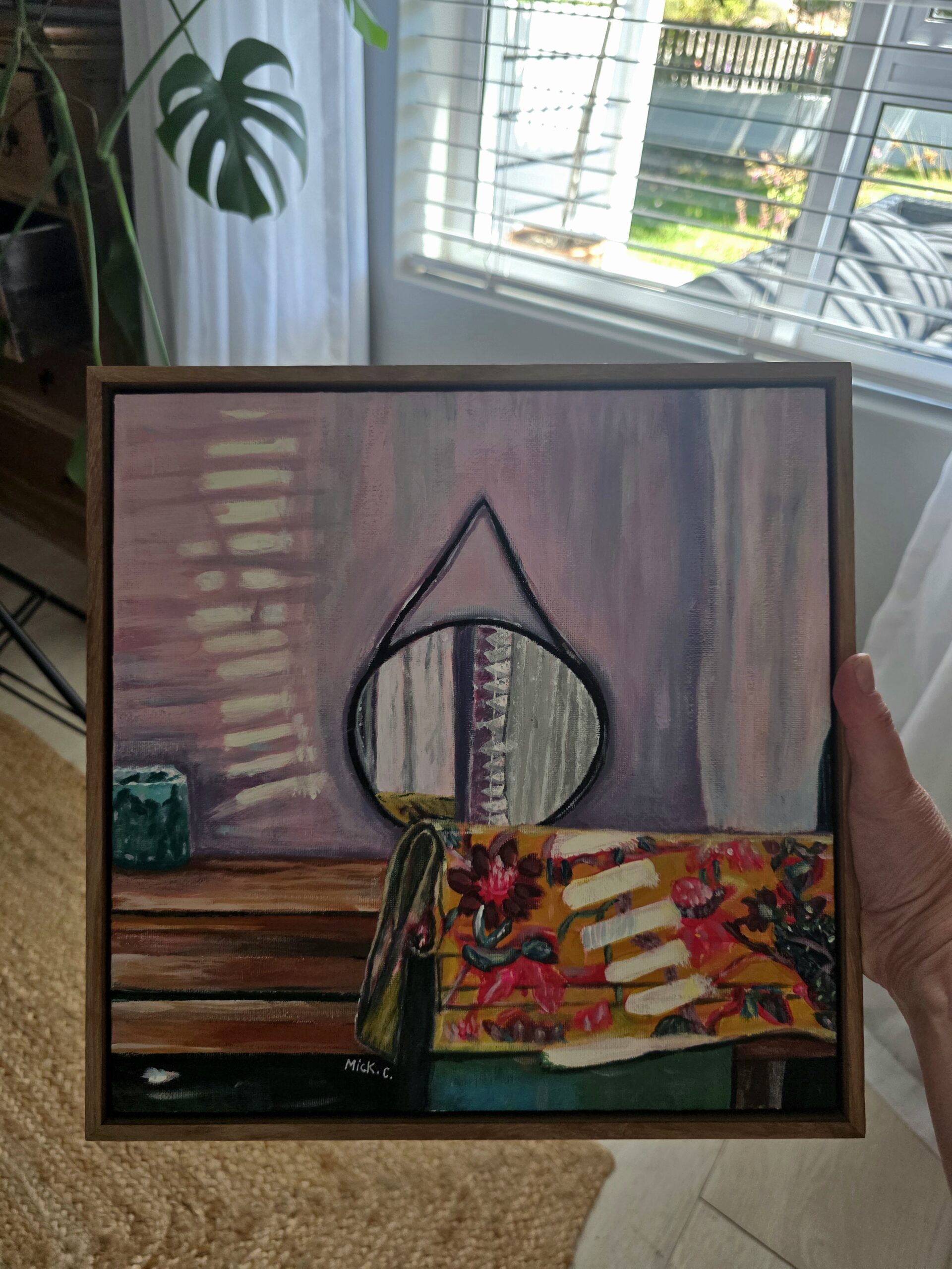 The Sunkissed Dreams acrylic original on 12 x 12 inch canvas framed in Kiaat.