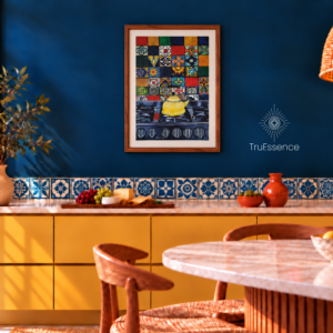 TruEssence Studio_ Kettle Art in a Yellow_Blue_Mediterranean Designed Kitchen